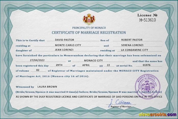 Monaco marriage certificate